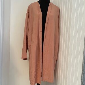 Vintage Designer Dusty Rose Open Front Linen Blend Lagenlook Duster